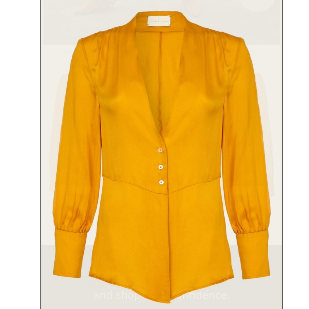 Arje Gaia V Neck Oriental Shirt In Saffron Mustard Size Medium